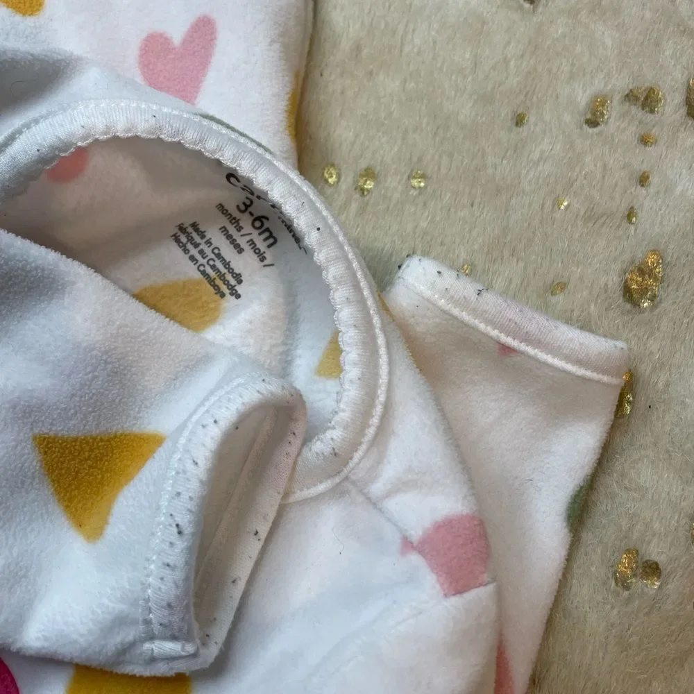 5 for $25🔥Carter's‎ Fleece Heart Print Footie Pajamas Girls Size 3-6 Months